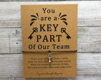 Team Gift Wish Bracelet, Employee Appreciation, Key Charm