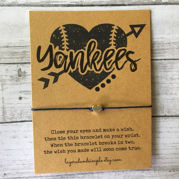 Yankees Gifts, Yankees Wish Bracelet, Yankees Fan Gifts, Yankees Game Favors, Yankees Baseball Gifts, Baseball Fan Gifts, Baseball Bracelet