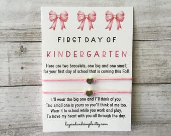 First Day of Kindergarten Back to School Wish Bracelet Set, Personalized Heart Charm