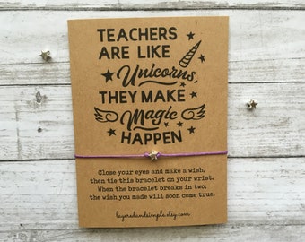 Teacher Appreciation Wish Bracelet, Unicorn Charm