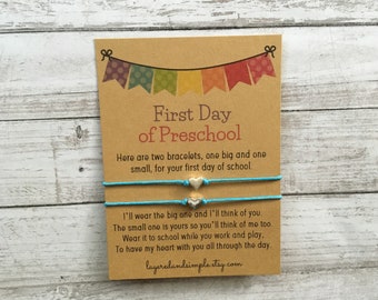 First Day of Preschool, Mommy and Me Back to School Bracelets First Day of School Bracelet Matching Bracelets Heart Bracelets, Preschool