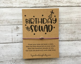 Birthday Squad Wunsch Armband Gefälligkeiten, Minimalist Cord Armband