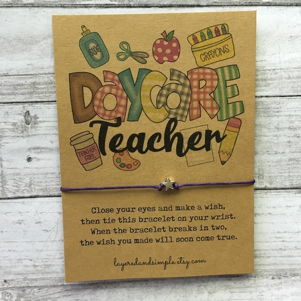 Daycare Teacher, Teacher Gifts, Teacher Appreciation Gift, Teacher Wish Bracelet, Preschool Teacher Gift, Unique Gifts for Teachers, Nursery