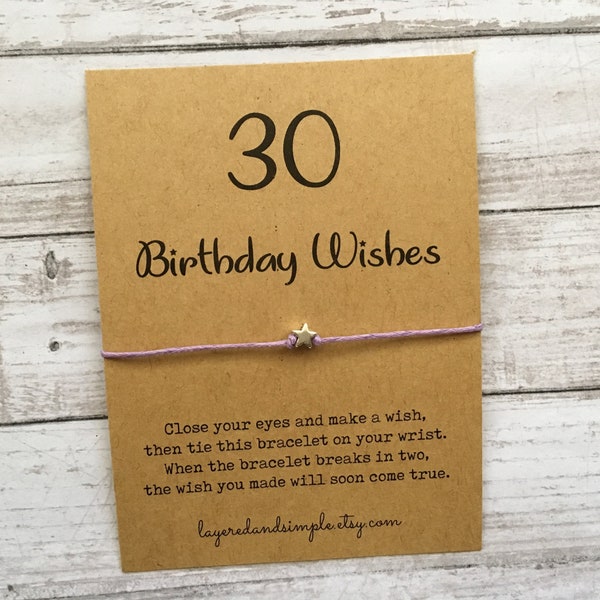 Wish Bracelet, 30th Birthday, 30th Birthday Gift, 30th Birthday Party Favors, Milestone Birthday Favors, 30th Birthday Gift for Her, 30 Gift