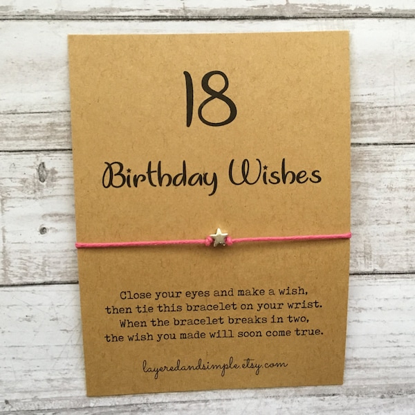 Wish Bracelet, 18th Birthday, 18th Birthday Gift, 18th Birthday Party Favors, Milestone Birthday Favors, 18th Birthday Gift for Her, 18 Gift