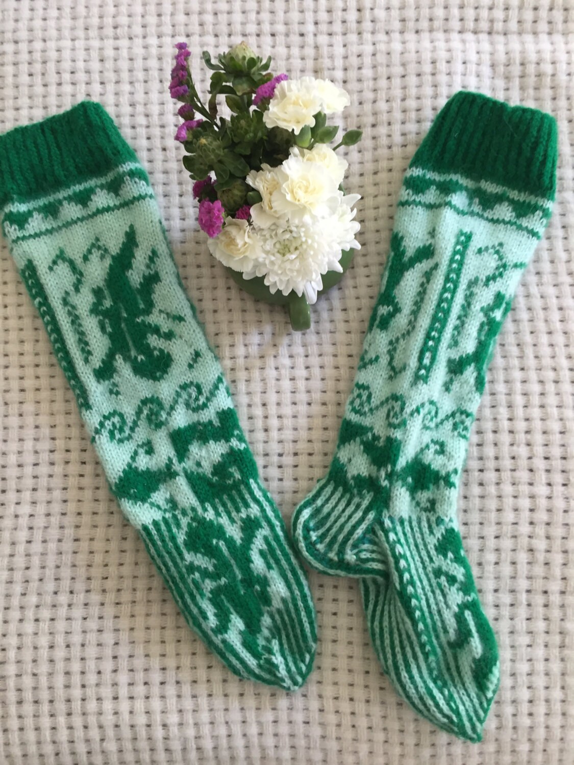 Crocodile Alligator Hand Knit Wool Socks Angora Green White Etsy