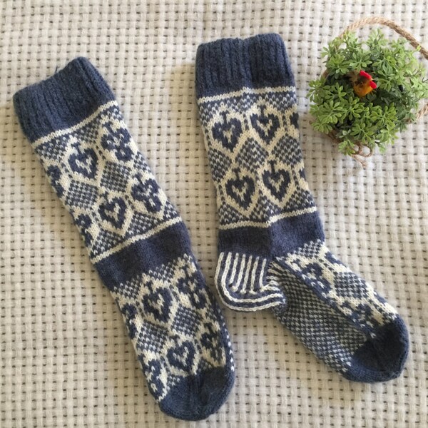 Playing Cards Hand knit wool socks Angora - Dark Blue White Clubs Spades Ornament - Fine thick warm wool socks gift Womens and Mens - Poker