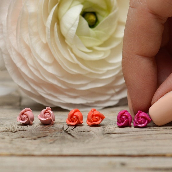 Tiny Rose Flower Stud Earrings, Coral flower earrings, Magenta Coral Earrings,  Floral earrings, Unique Earrings, Titanium Earrings