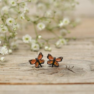 Monarch Butterfly Orange Stud earrings, Butterfly Earrings, Animal Clay earrings, Boho Dainty Earrings, Titanium earrings, Unique Earrings