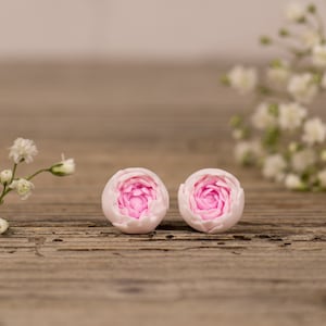 Peony Stud earrings, Blush Peony, Clay Flower Earrings, Peony Jewelry, Titanium Earrings