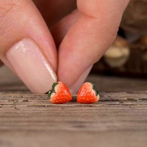 Strawberry Stud Earrings, Fruit Earrings, Titanium Earring, Funny earrings, Food Jewelry, Polymer Clay Strawberry, Unique Earrings