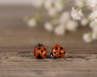 Ladybug Stud Earrings, Unique Earrings, Funny earrings, Miniature Earrings, Ladybird Earrings, Titanium Earrings, Good Luck Jewelry