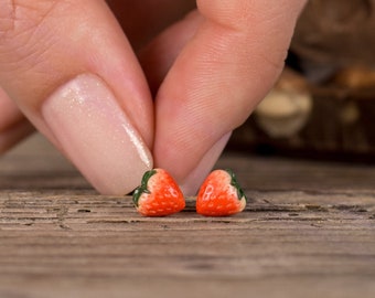 Strawberry Stud Earrings: Handmade Polymer Clay Fruit Jewelry