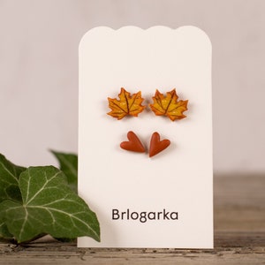 Ahornblatt / Herz Ohrringe Set, Herbst Schmuck, handgemachtes Blatt, Titanium Ohrringe, Herbstblätter, Ahornblatt Schmuck, einzigartige Ohrringe