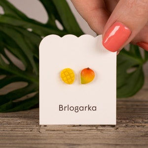 Mango Stud Earrings: Polymer Clay, Titanium Posts, Tropical Jewelry