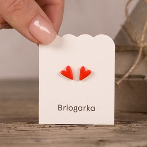 Red Heart Stud Earrings: Titanium Minimalist Jewelry