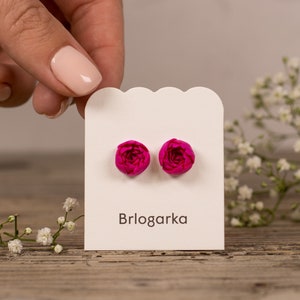 Peony earrings, Hot pink Peony, Clay Flower Earrings, Peony Jewelry, Titanium Earrings, Unique Earrings