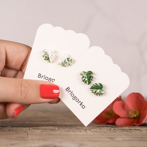 White and Green Variegated Monstera Stud Earrings, Flower earrings, Titanium earring, Unique Earrings, Variegated Monstera, Plant Lover Gift