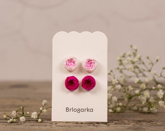 Peony earrings set, Blush and Hot Pink Peony, Clay Flower Earrings, Peony Jewelry, Titanium Earrings