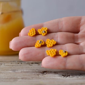 Miniature Honeybee Stud Earrings, Cute earrings, Animal Jewelry, Yellow Honeycomb, Honey Bee earrings, Titanium Earring, Unique Earrings image 5