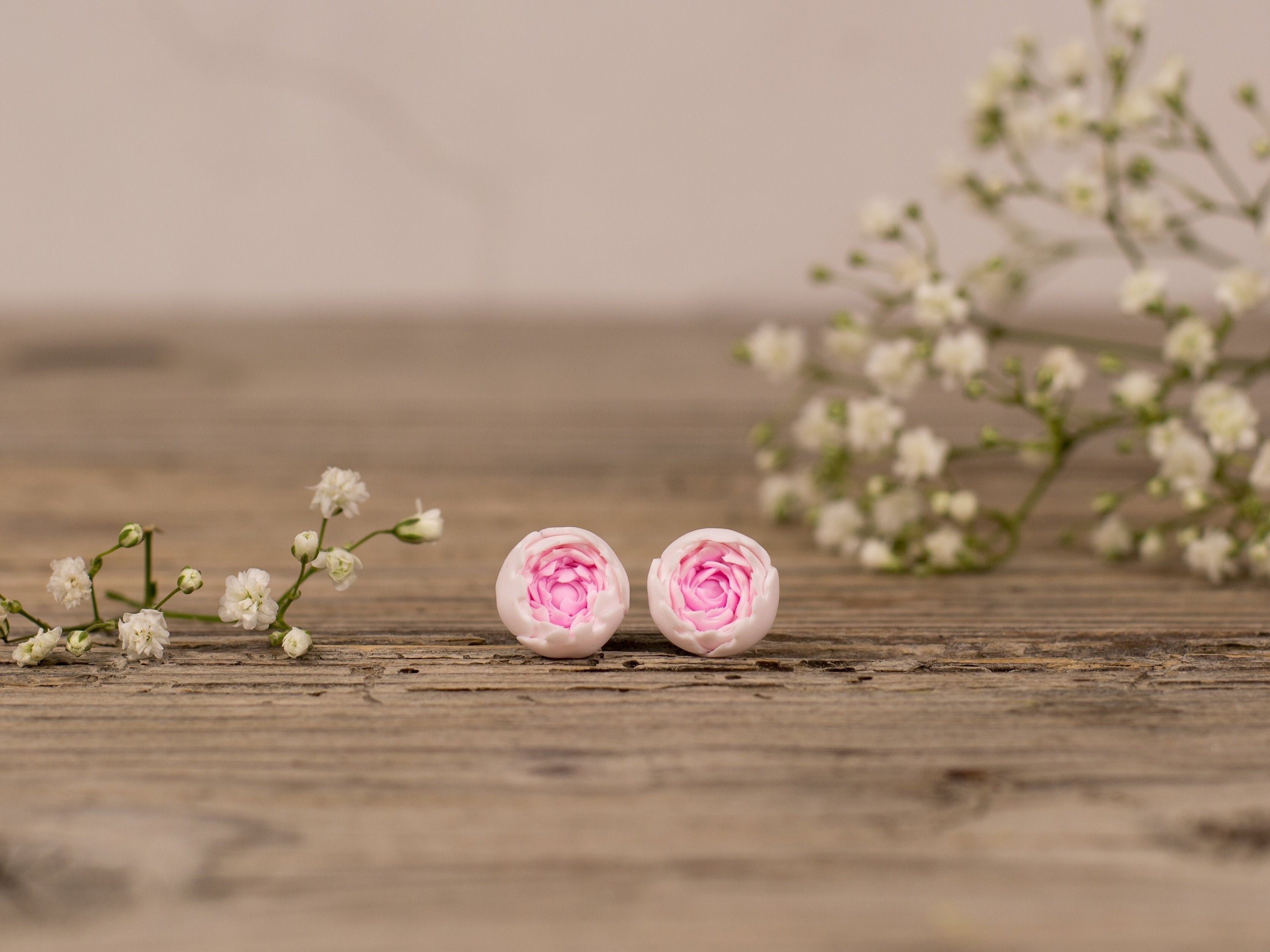 Peony Stud earrings, Blush Peony, Clay Flower Earrings, Peony Jewelry, Titanium Earrings