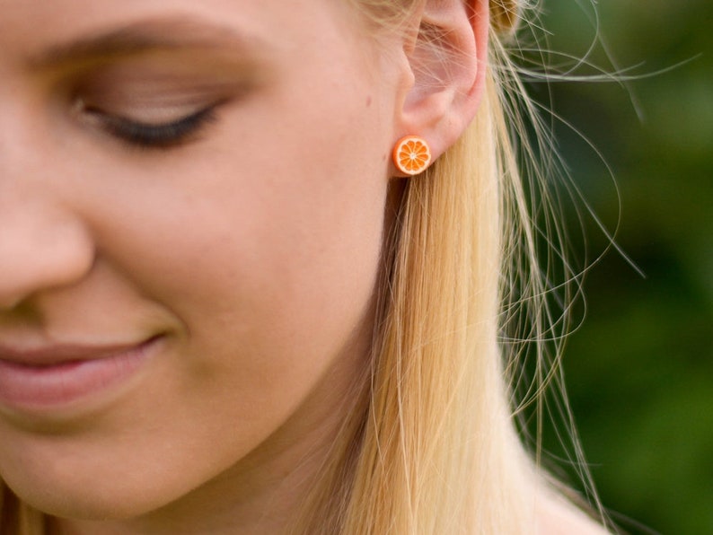 Citrus Fruit Studs Earrings, Titanium Earrings, Fruit Earrings, Clay Orange, Lemon, Grapefruit, Lime, Titanium Earrings, Unique Earrings image 4