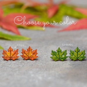 Maple Leaf Quality Stud Earrings, Polymer Clay Maple, Autumn Earrings, Fall Gift, Maple Tree, Cute Earring, Unique Earring, Titanium Earring image 1