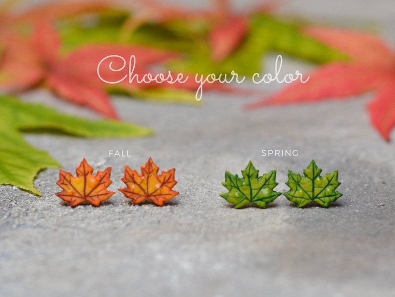 Maple Leaf Quality Stud Earrings, Polymer Clay Maple, Autumn Earrings, Fall Gift, Maple Tree, Cute Earring, Unique Earring, Titanium Earring image 1