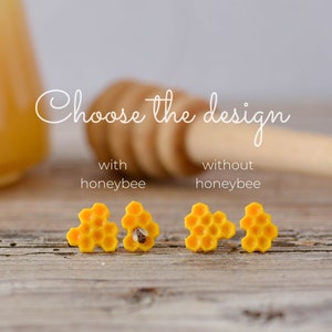 Miniature Honeybee Stud Earrings, Cute earrings, Animal Jewelry, Yellow Honeycomb, Honey Bee earrings, Titanium Earring, Unique Earrings image 3