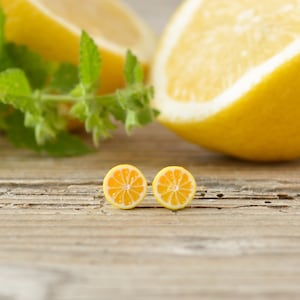 Handmade Lemon Stud Earrings - Citrus Fruit Jewelry