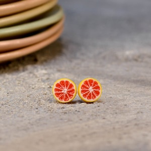 Citrus Fruit Studs Earrings, Titanium Earrings, Fruit Earrings, Clay Orange, Lemon, Grapefruit, Lime, Titanium Earrings, Unique Earrings image 2