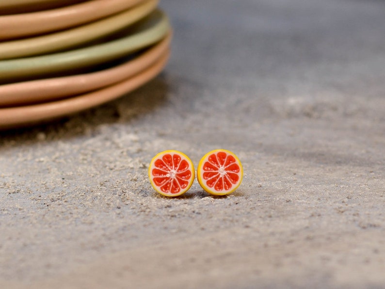 Citrus Fruit Studs Earrings, Titanium Earrings, Fruit Earrings, Clay Orange, Lemon, Grapefruit, Lime, Titanium Earrings, Unique Earrings image 2