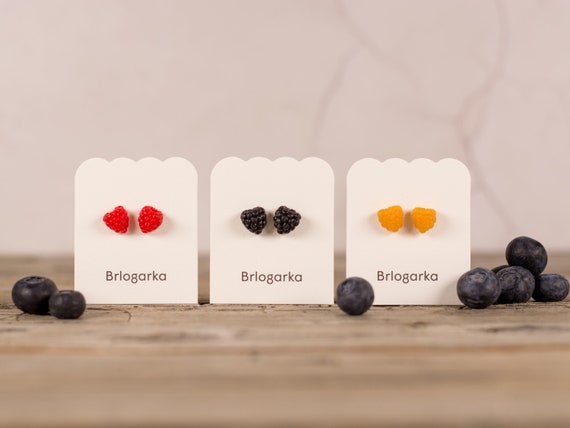 Handcrafted Raspberry, Blackberry, Golden Raspberry Stud Earrings