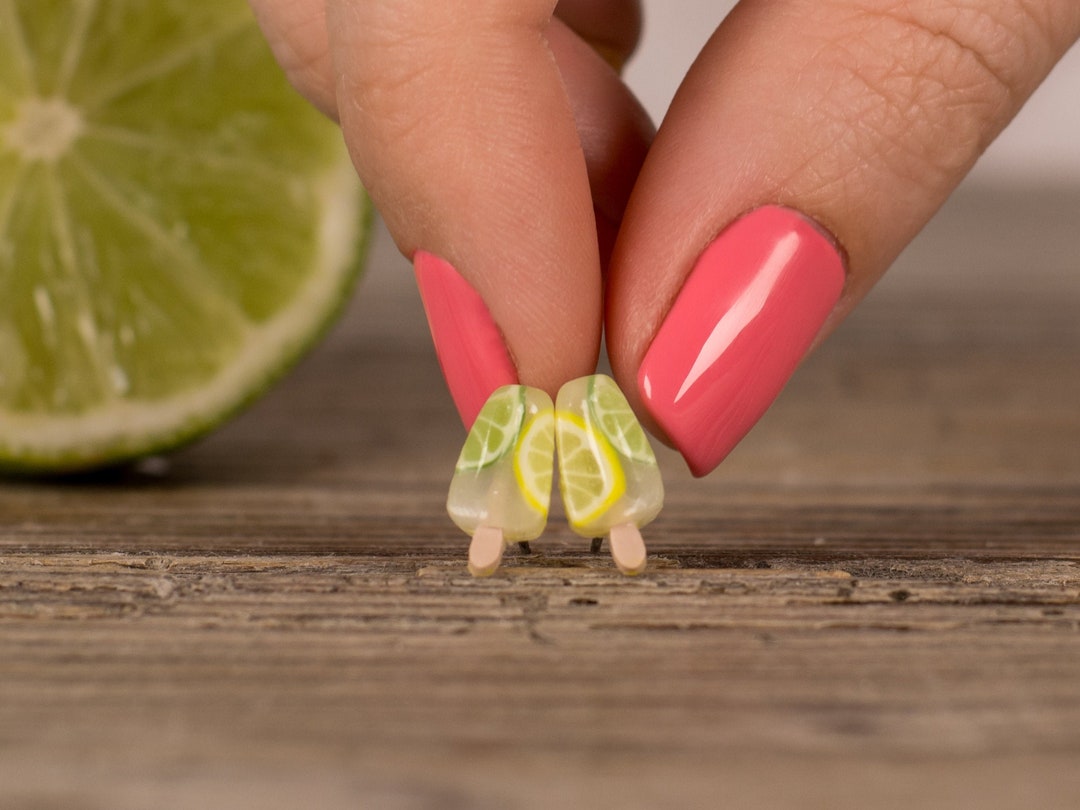 Mojito Ice cream Earrings, Ice Pops studs, Summer earrings, Titanium Earrings, Lime Clay earrings, Lemon Unique Earrings, Frozen desert