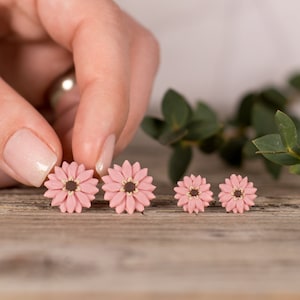 Daisy Stud Earrings Flower Studs, Pink Flower Earring, Gift for Teen Girl, Unique earrings, Floral Earring, Titanium Earring, Cool Earring image 1