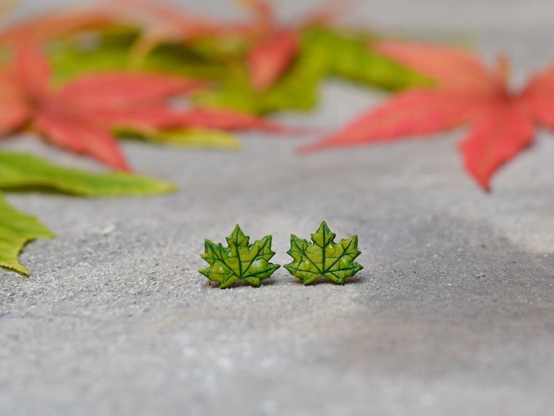 Maple Leaf Quality Stud Earrings, Polymer Clay Maple, Autumn Earrings, Fall Gift, Maple Tree, Cute Earring, Unique Earring, Titanium Earring image 5