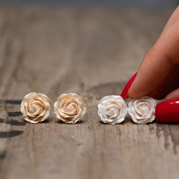 Miniature Rose Flower Stud Earrings, Flower Earrings, Wedding Jewelry, Titanium Earrings, Hypoallergenic Stud Earrings, Unique Earrings