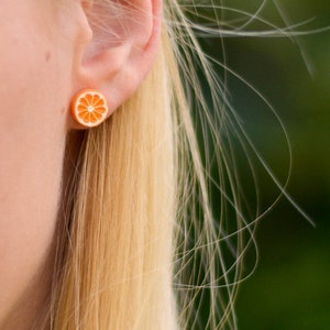 Citrus Fruit Studs Earrings, Titanium Earrings, Fruit Earrings, Clay Orange, Lemon, Grapefruit, Lime, Titanium Earrings, Unique Earrings image 5