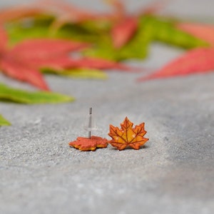 Maple Leaf Quality Stud Earrings, Polymer Clay Maple, Autumn Earrings, Fall Gift, Maple Tree, Cute Earring, Unique Earring, Titanium Earring image 6