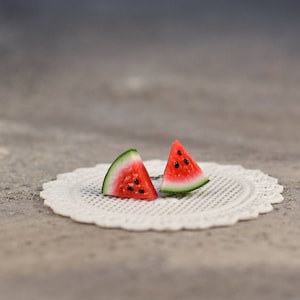 Watermelon Stud Earrings, Fruit Earrings, Cute earrings, Titanium Earrings, Unique Earrings, Food Jewelry, Polymer Clay Watermelon