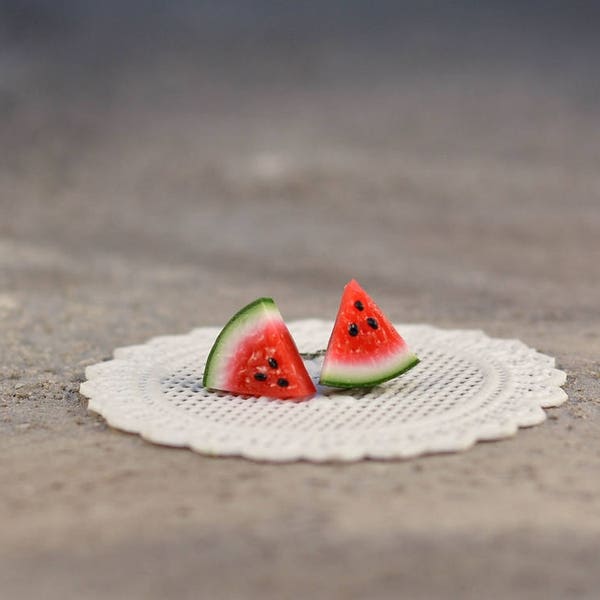 Watermelon Stud Earrings, Fruit Earrings, Cute earrings, Titanium Earrings, Unique Earrings, Food Jewelry, Polymer Clay Watermelon