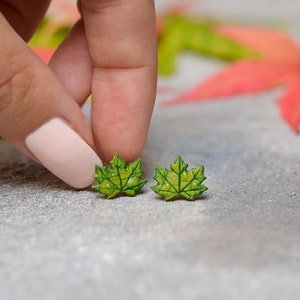 Maple Leaf Quality Stud Earrings, Polymer Clay Maple, Autumn Earrings, Fall Gift, Maple Tree, Cute Earring, Unique Earring, Titanium Earring image 4