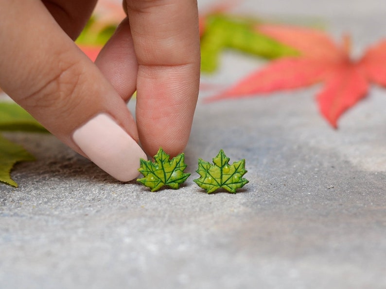 Maple Leaf Quality Stud Earrings, Polymer Clay Maple, Autumn Earrings, Fall Gift, Maple Tree, Cute Earring, Unique Earring, Titanium Earring image 4