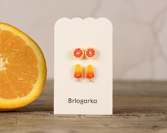Handmade Grapefruit and Sunrise Ice Cream Earrings Set - Summer-Themed, Polymer Clay Jewelry