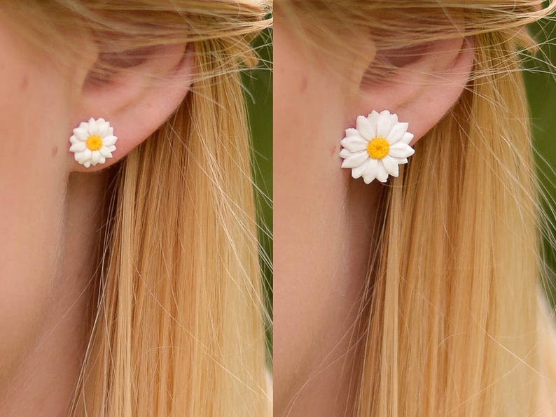 Daisy Stud Earrings Flower Studs, Pink Flower Earring, Gift for Teen Girl, Unique earrings, Floral Earring, Titanium Earring, Cool Earring image 4