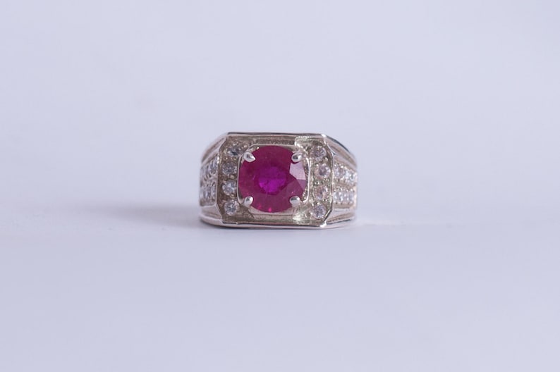 Silver and Ruby or Ruby Like stone with Clear Topaz
