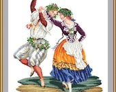 Dancing couple - Berlin woolwork embroidery pattern, Cross stitch, Needlepoint Tapestry pattern - PDF, instant digital download