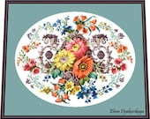 Floral ornament- BERLIN WOOLWORK embroidery pattern, Cross stitch, Needlepoint Tapestry pattern, PDF - instant download