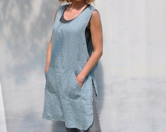 Linen apron. Smock apron. Linen apron dress. Full apron. Flax apron. Linen smock dress. Artist apron. Garden dress. Work apron. Pinafore.