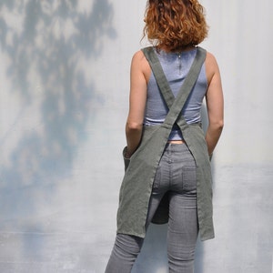 Linen apron. Elegant Pinafore. Comfortable apron. Smock apron. Linen Apron Dress. Full apron. Japanese apron. No ties apron. Home dress.